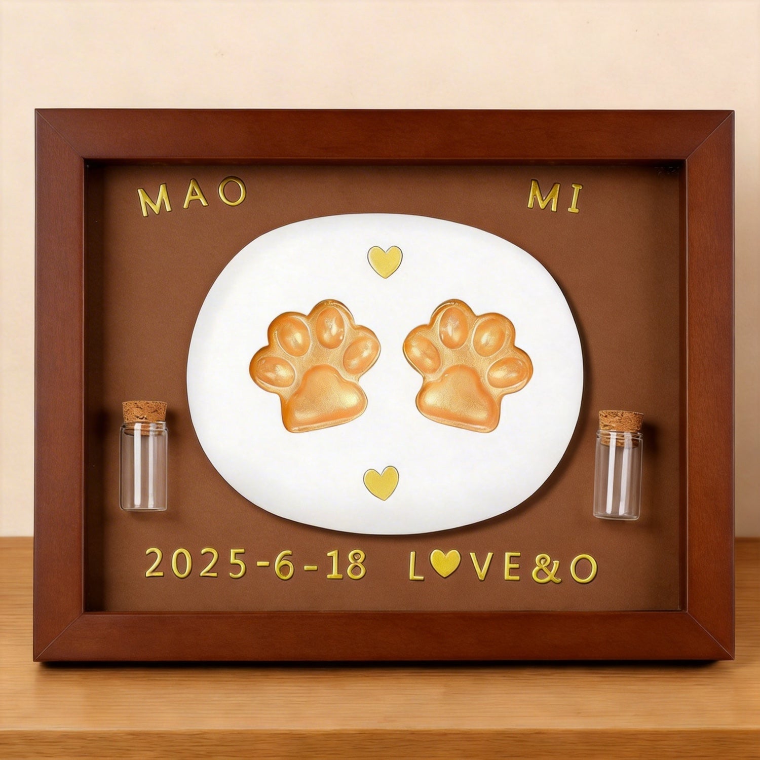 Product image of a personalized pet paw print frame for a dog's or cat's remembrance display.
