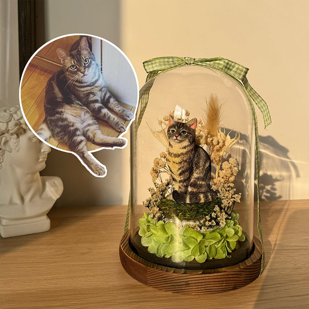 Custom Pet Memorial Flower Dome – Personalized Pet Replica Keepsake