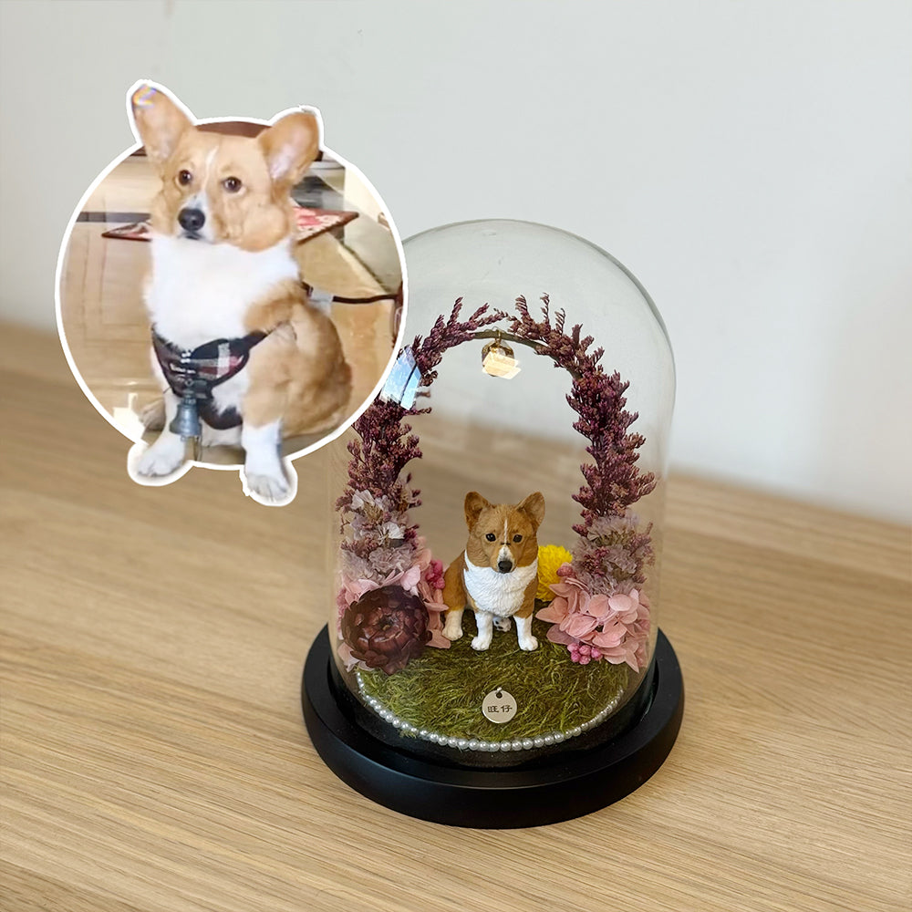 Custom Pet Memorial Flower Dome – Personalized Pet Replica Keepsake