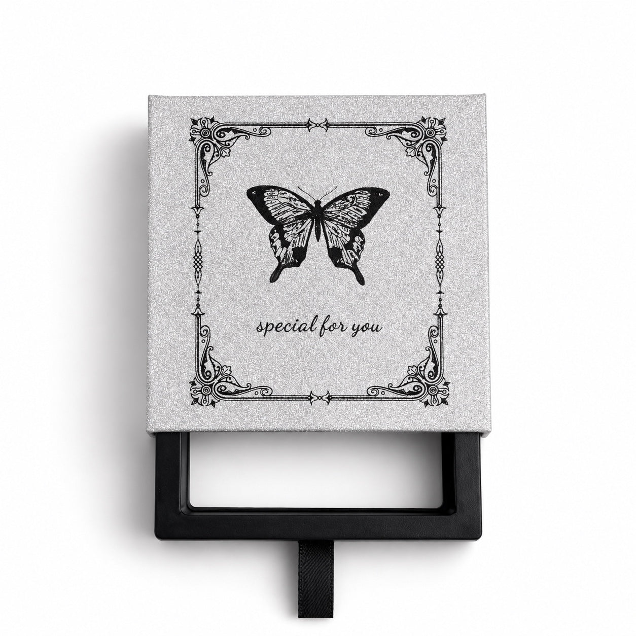 Hand-painted pet portrait pendant shown with the square gift box and Special for you butterfly design.