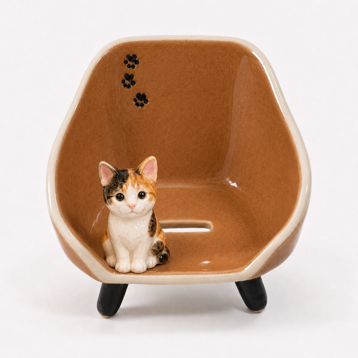 Product image of a custom pet phone stand with a personalized ceramic pet figurine.