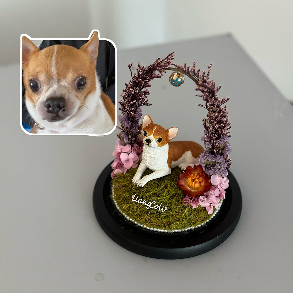 Custom Pet Memorial Flower Dome – Personalized Pet Replica Keepsake
