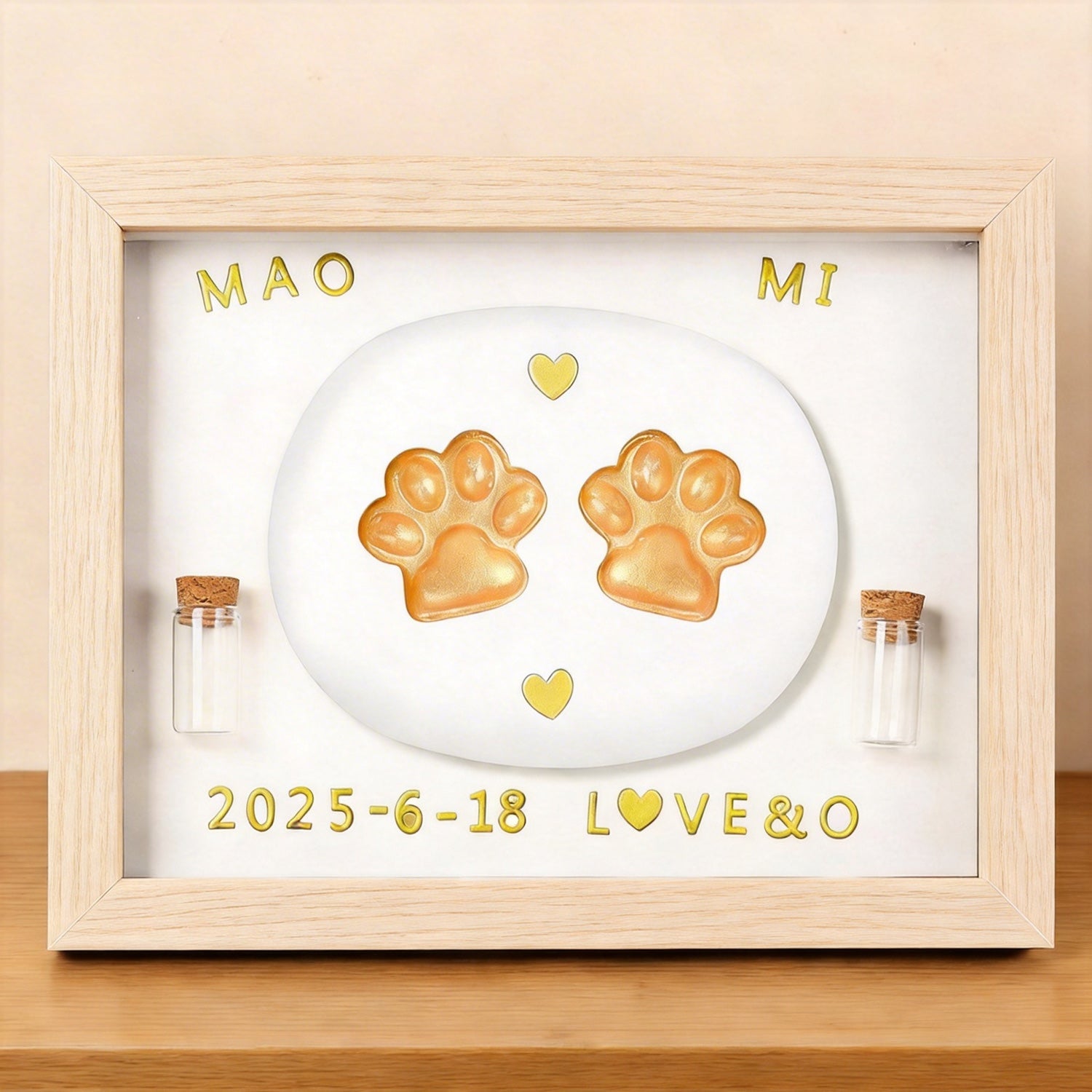 Product image of a personalized pet paw print frame for a dog's or cat's remembrance display.