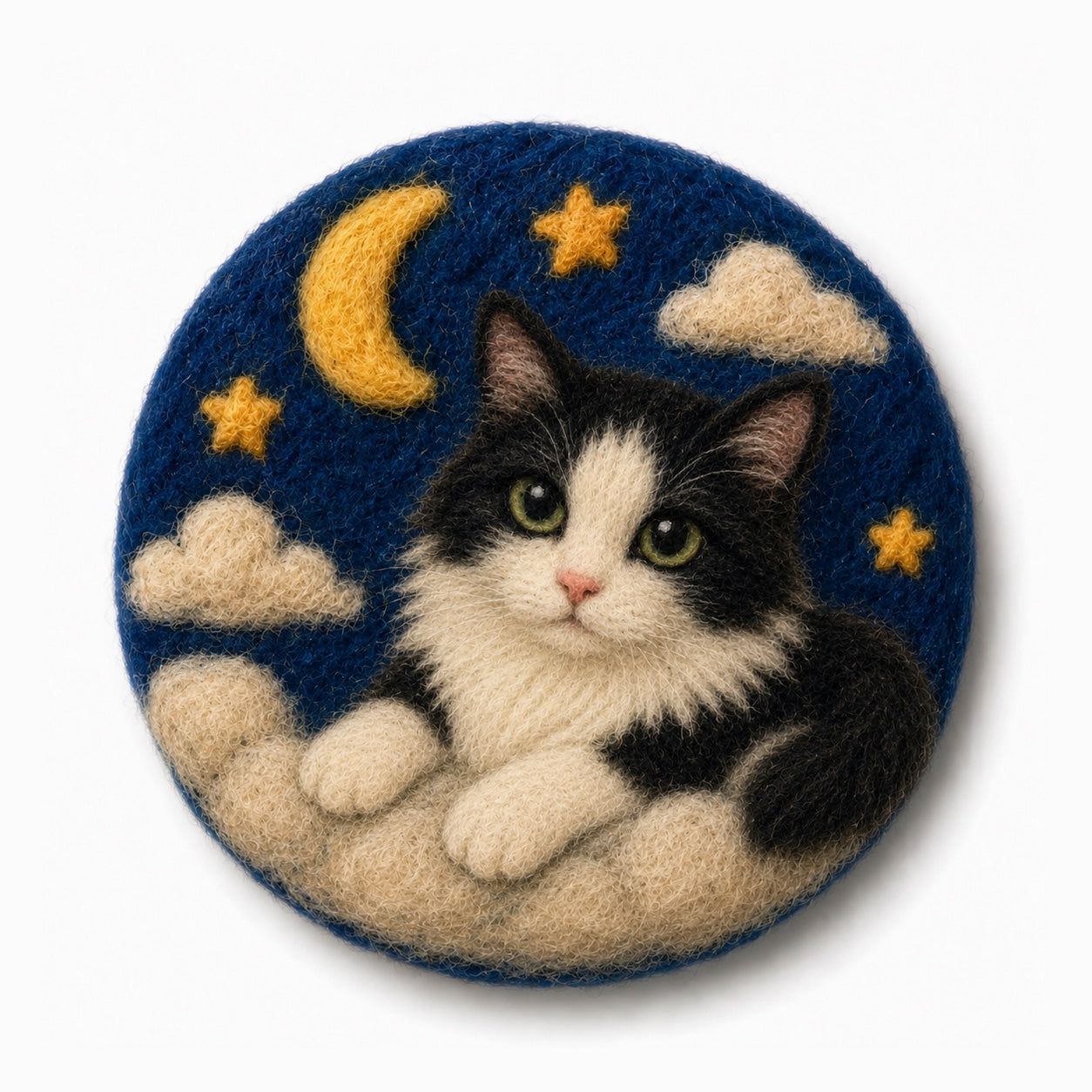 Product image of a wool felt pet portrait magnet made from a dog or cat photo.