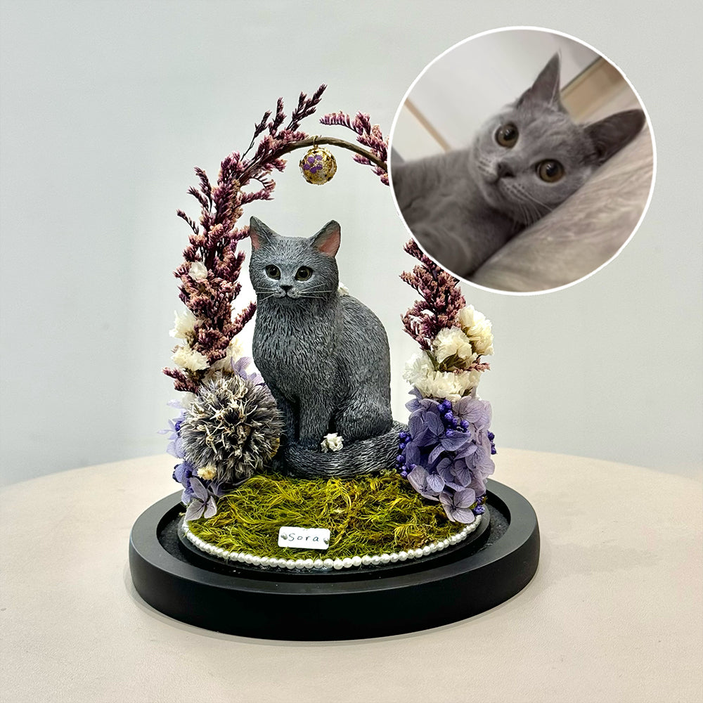 Custom Pet Memorial Flower Dome – Personalized Pet Replica Keepsake