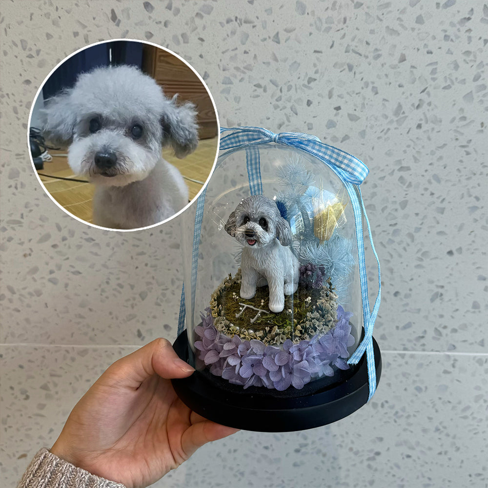 Custom Pet Memorial Flower Dome – Personalized Pet Replica Keepsake