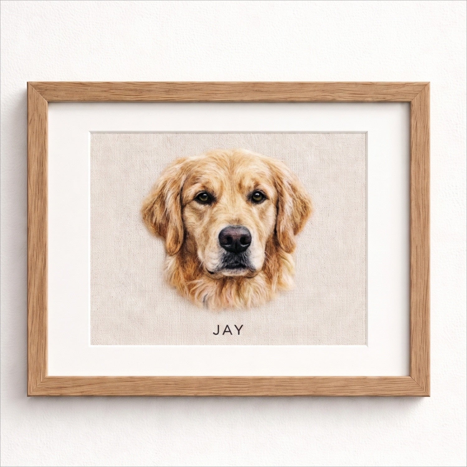 Product image of a rectangular custom wool felt pet portrait frame for one or two pets.