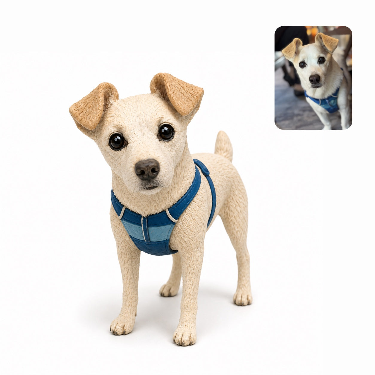 Product image of a handmade polymer clay pet sculpture with a custom 3D dog or cat figurine.