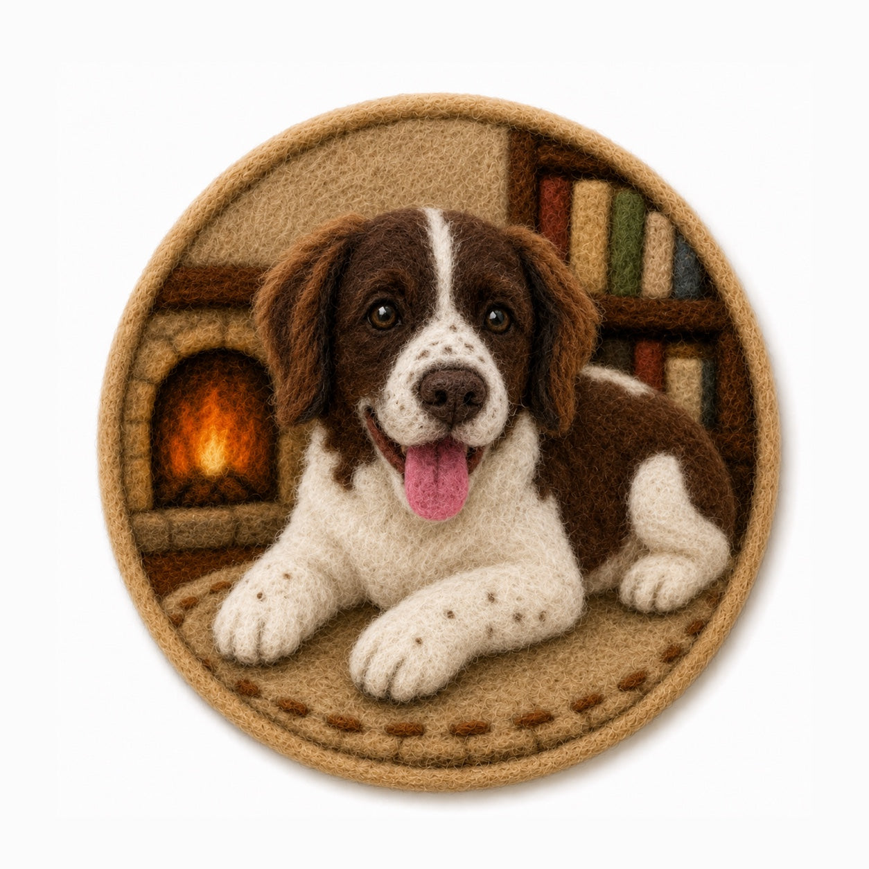 Product image of a wool felt pet portrait magnet made from a dog or cat photo.