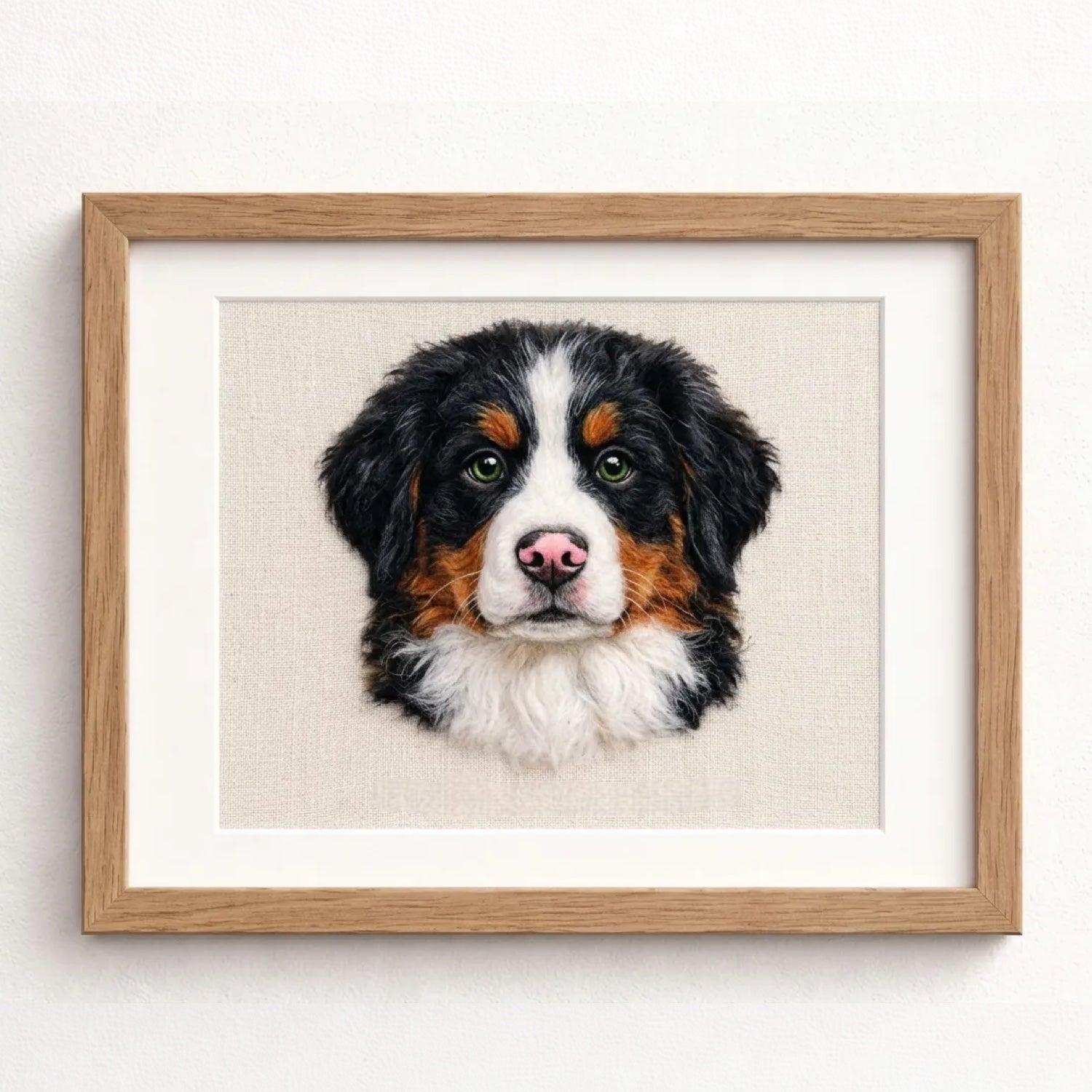 Product image of a rectangular custom wool felt pet portrait frame for one or two pets.