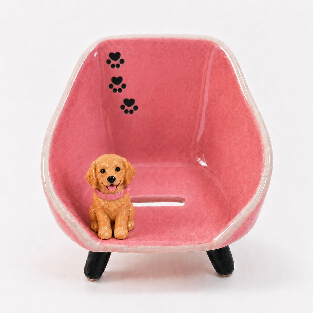 Product image of a custom pet phone stand with a personalized ceramic pet figurine.