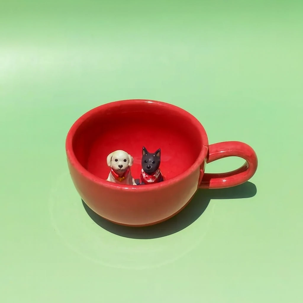 Close-up detail view of colorful custom 3d pet mug for 1 or 2 pets highlighting the personalized finish.