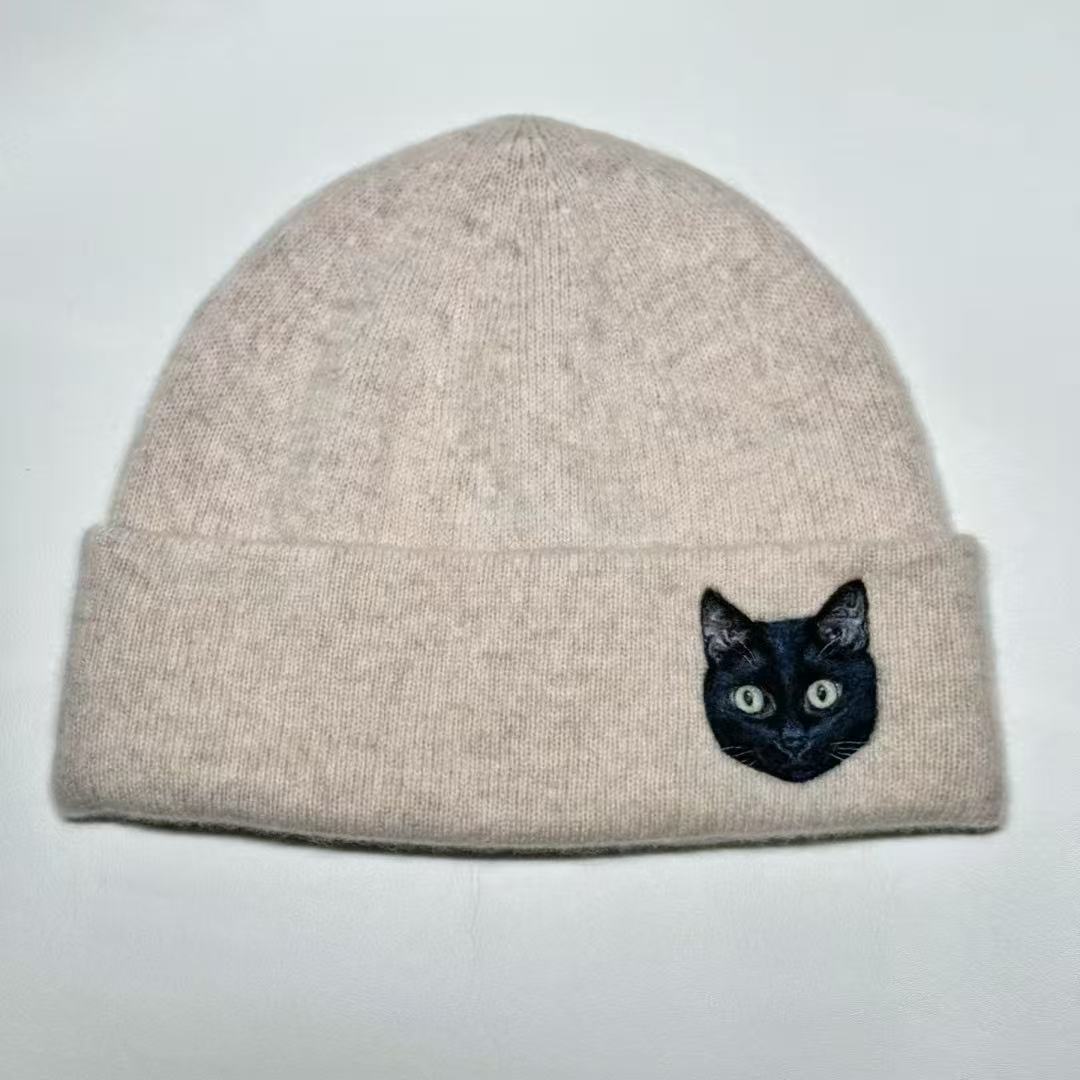 Custom Pet Portrait Hand-Felted Wool Beanie Hat shown in an additional product image for shoppers comparing details.