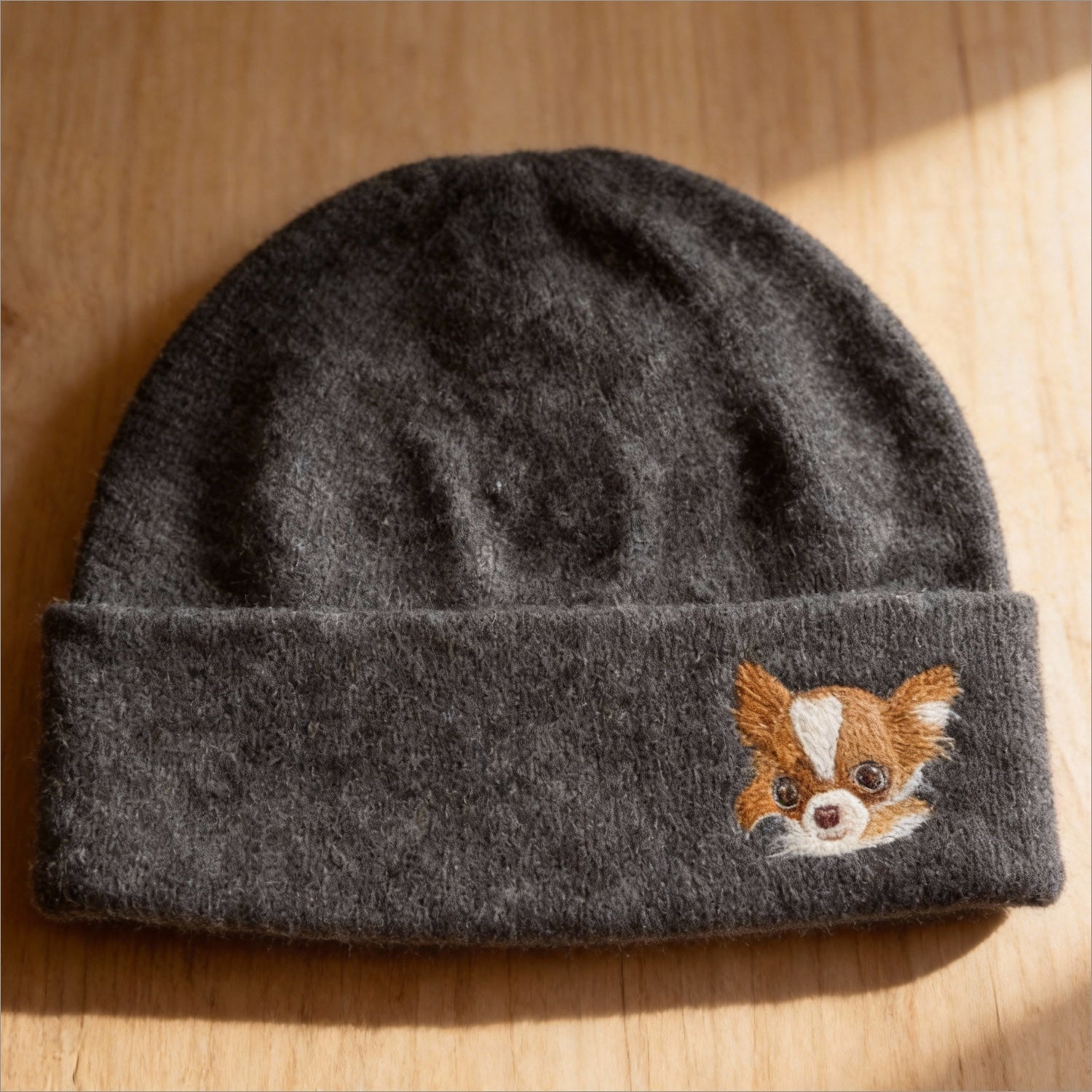 Custom Pet Portrait Hand-Felted Wool Beanie Hat shown in an additional product image for shoppers comparing details.