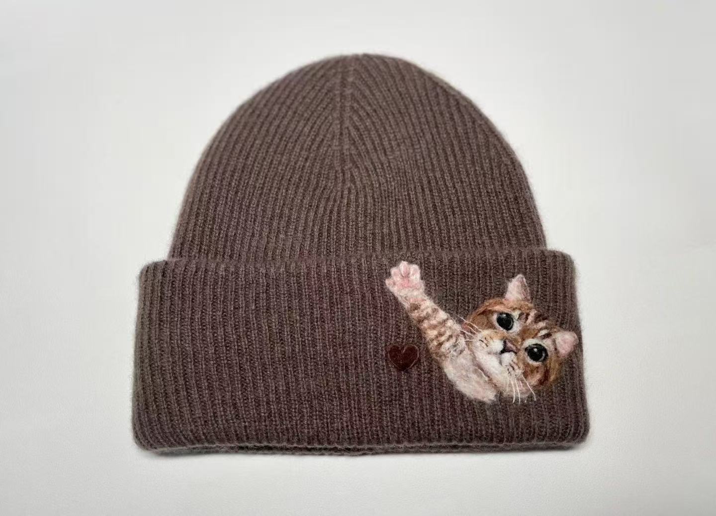 Custom Pet Portrait Hand-Felted Wool Beanie Hat shown in an additional product image for shoppers comparing details.