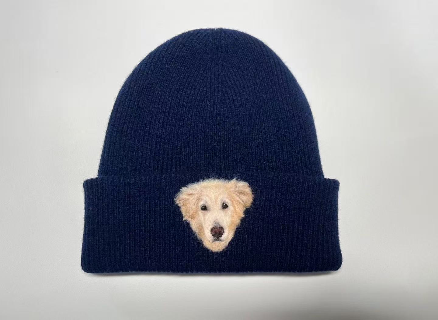 Custom Pet Portrait Hand-Felted Wool Beanie Hat shown in an additional product image for shoppers comparing details.