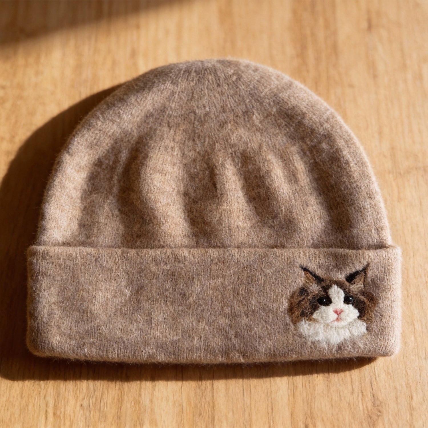 Custom Pet Portrait Hand-Felted Wool Beanie Hat shown in an additional product image for shoppers comparing details.