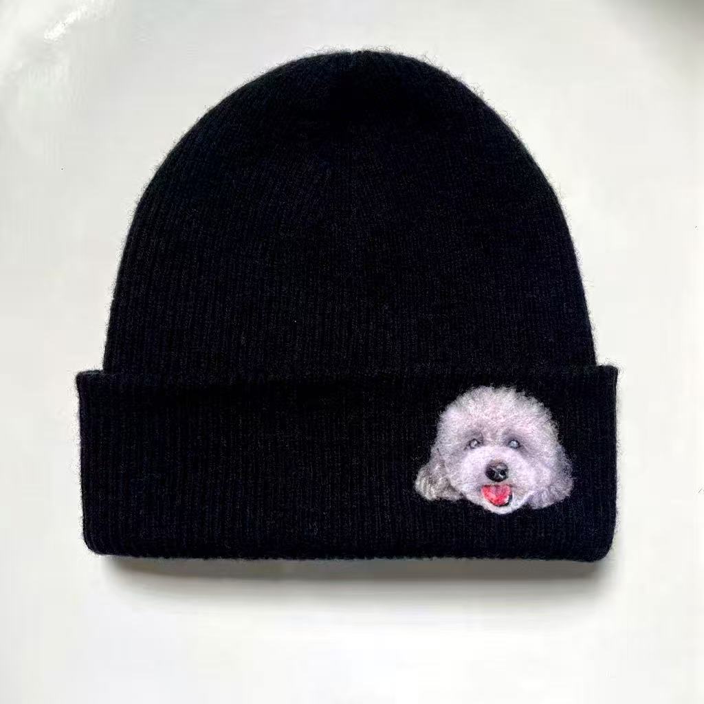 Custom Pet Portrait Hand-Felted Wool Beanie Hat shown in an additional product image for shoppers comparing details.