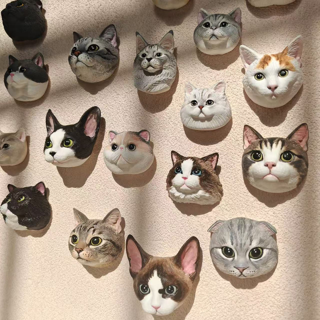 Front view of a small hand-sculpted pet magnet based on a custom photo.