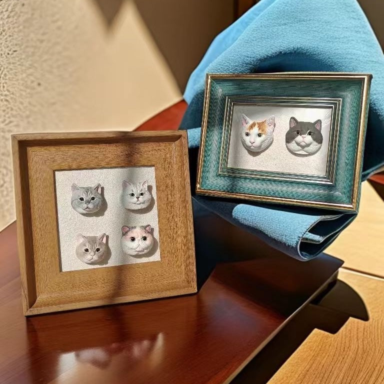 Custom pet sculpture magnet attached to a metal surface for display.