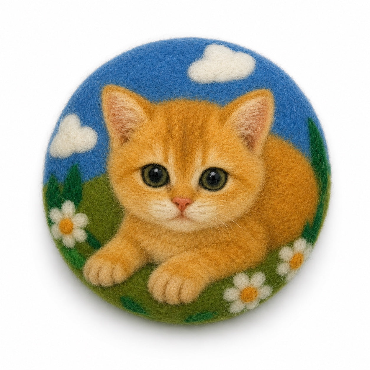 Product image of a wool felt pet portrait magnet made from a dog or cat photo.