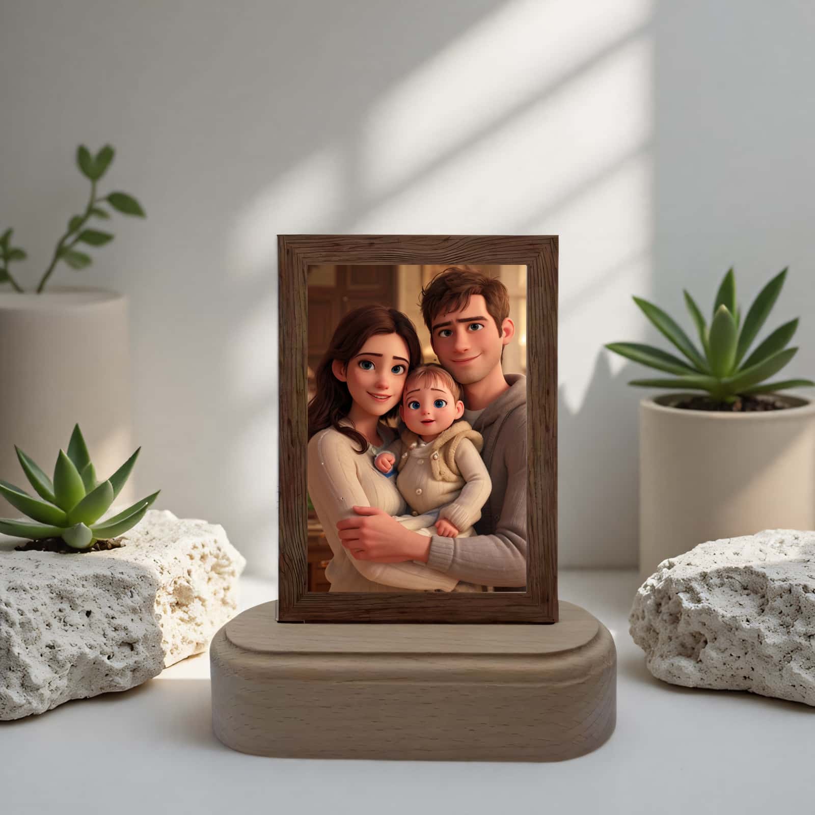 Product image of a personalized pet photo lamp with a custom acrylic LED frame.