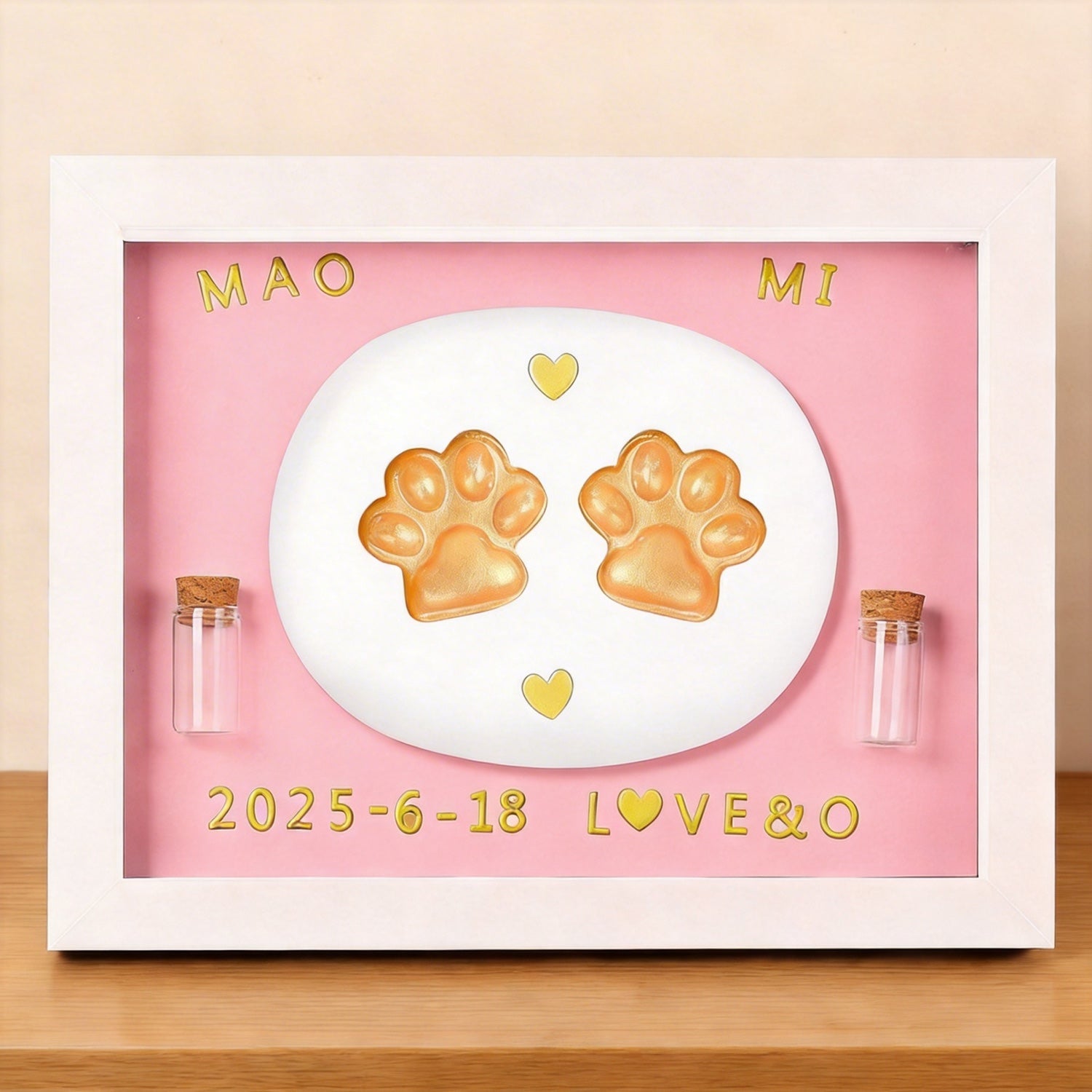 Product image of a personalized pet paw print frame for a dog's or cat's remembrance display.