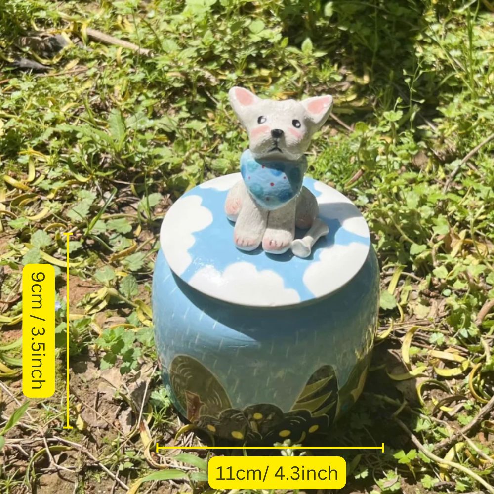 Handmade Ceramic Pet Urn for Ashes with 3D Figurine Lid shown in an additional product image for shoppers comparing details.