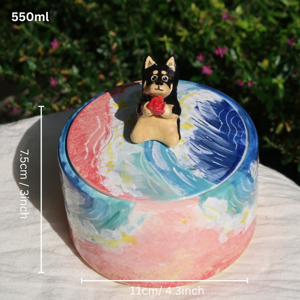 Handmade Ceramic Pet Urn for Ashes with 3D Figurine Lid shown in an additional product image for shoppers comparing details.