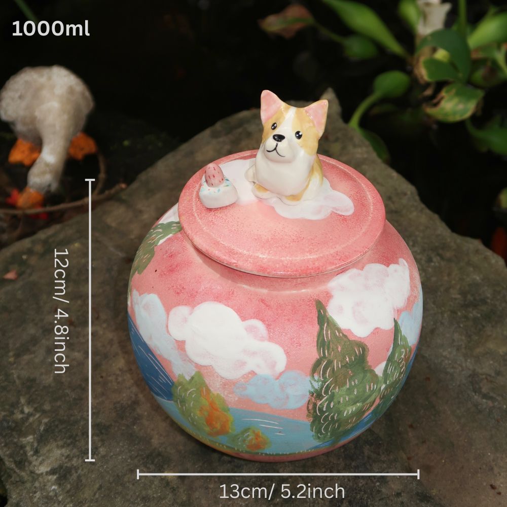 Handmade Ceramic Pet Urn for Ashes with 3D Figurine Lid shown in an additional product image for shoppers comparing details.