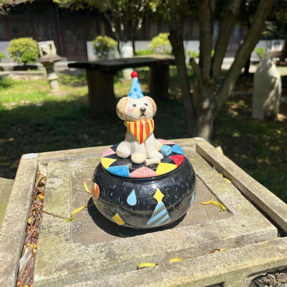 Handmade Ceramic Pet Urn for Ashes with 3D Figurine Lid shown in an additional product image for shoppers comparing details.