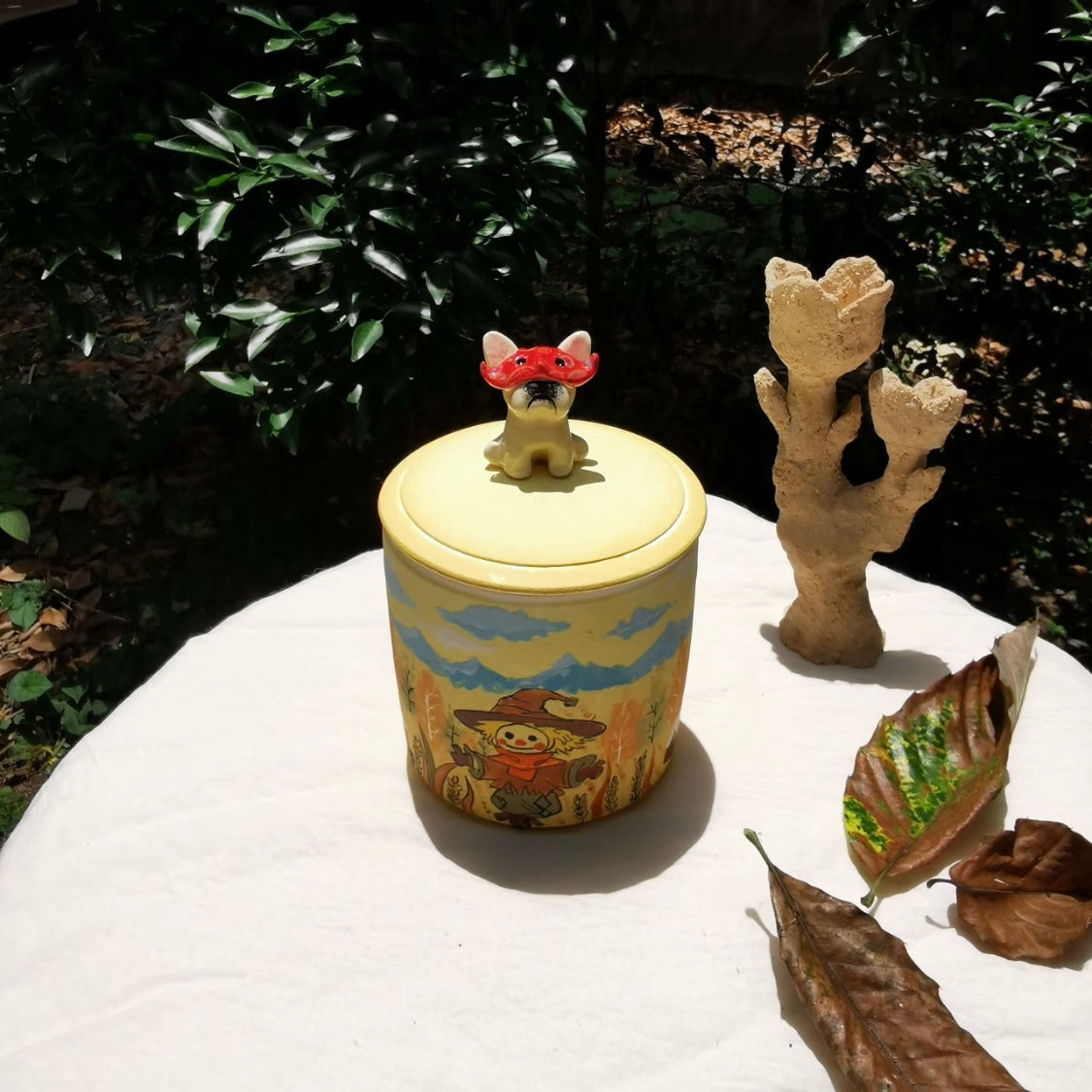 Handmade Ceramic Pet Urn for Ashes with 3D Figurine Lid shown in an additional product image for shoppers comparing details.