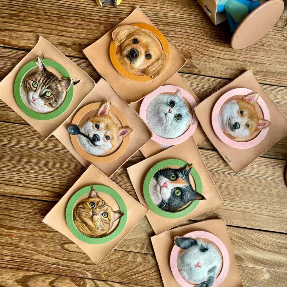 Handmade Leather Pet Portrait Keychain with Engraving Option shown in an additional product image for shoppers comparing details.