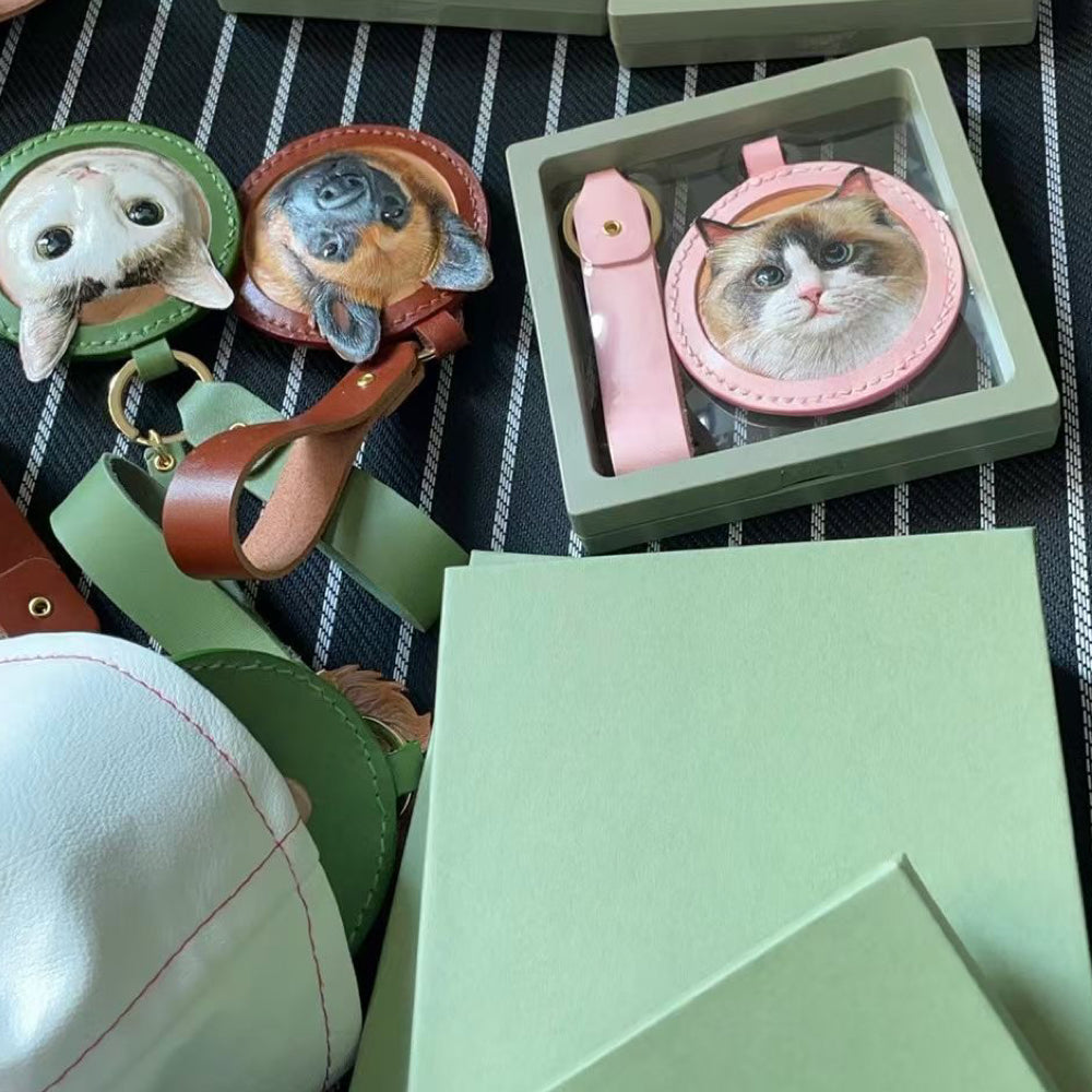 Handmade Leather Pet Portrait Keychain with Engraving Option shown in an additional product image for shoppers comparing details.