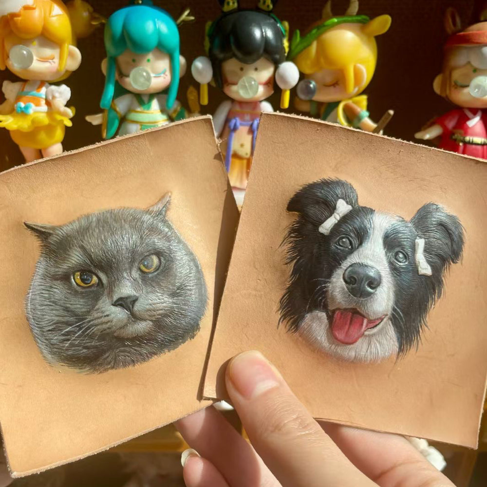 Handmade Leather Pet Portrait Keychain with Engraving Option shown in an additional product image for shoppers comparing details.