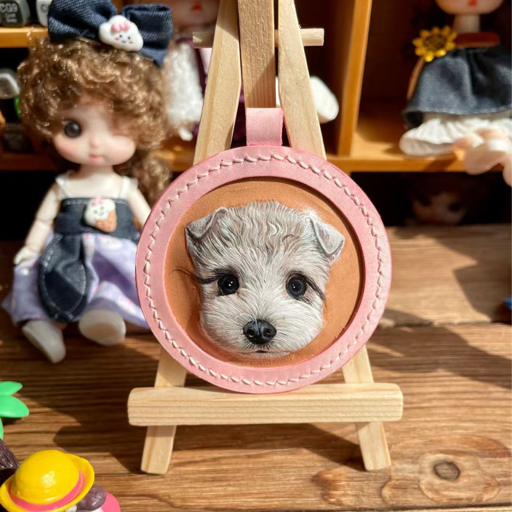 Handmade Leather Pet Portrait Keychain with Engraving Option shown in an additional product image for shoppers comparing details.