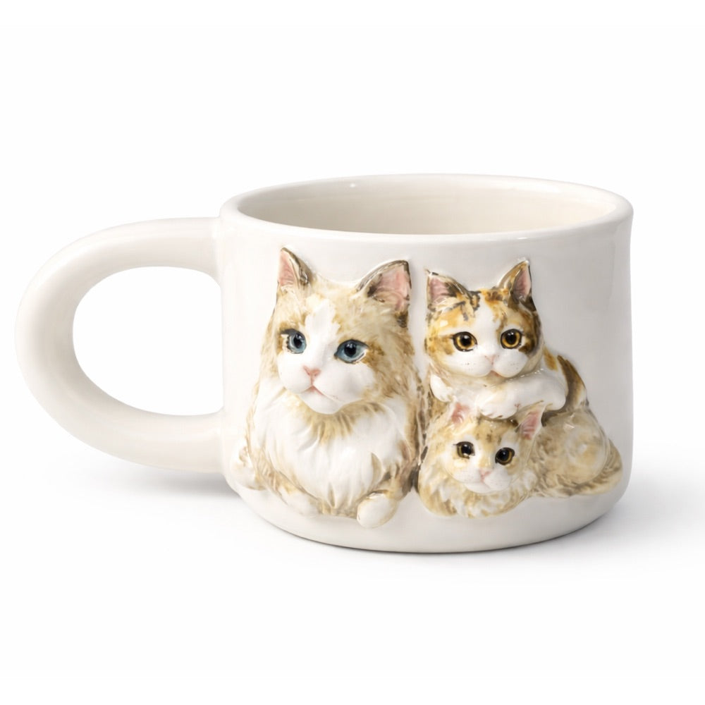 Close-up detail view of personalized 3d pet head ceramic coffee mug highlighting the personalized finish.