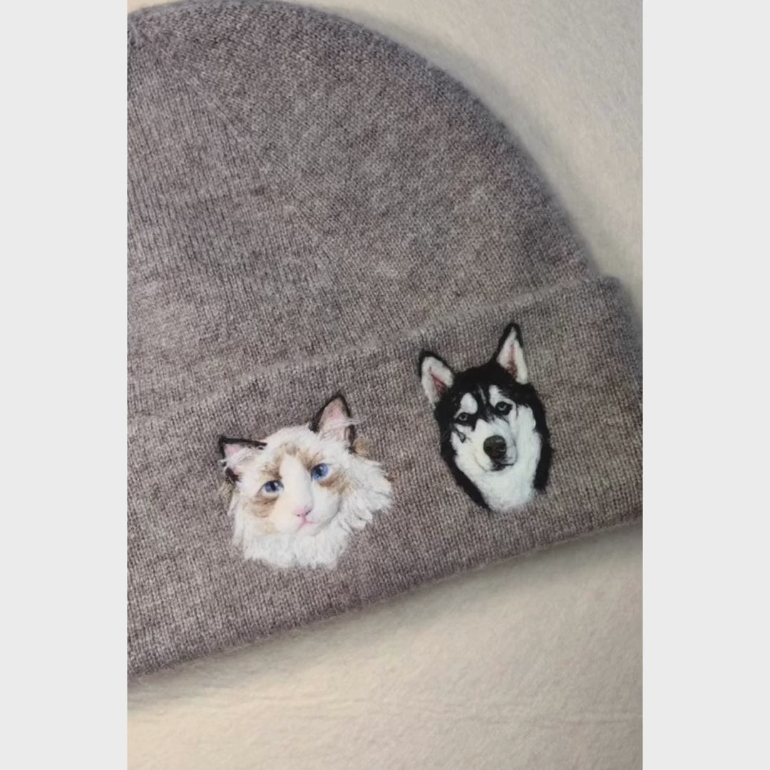 🧵 Custom Pet Portrait Wool Beanie – Hand-Felted Needle Art Hat