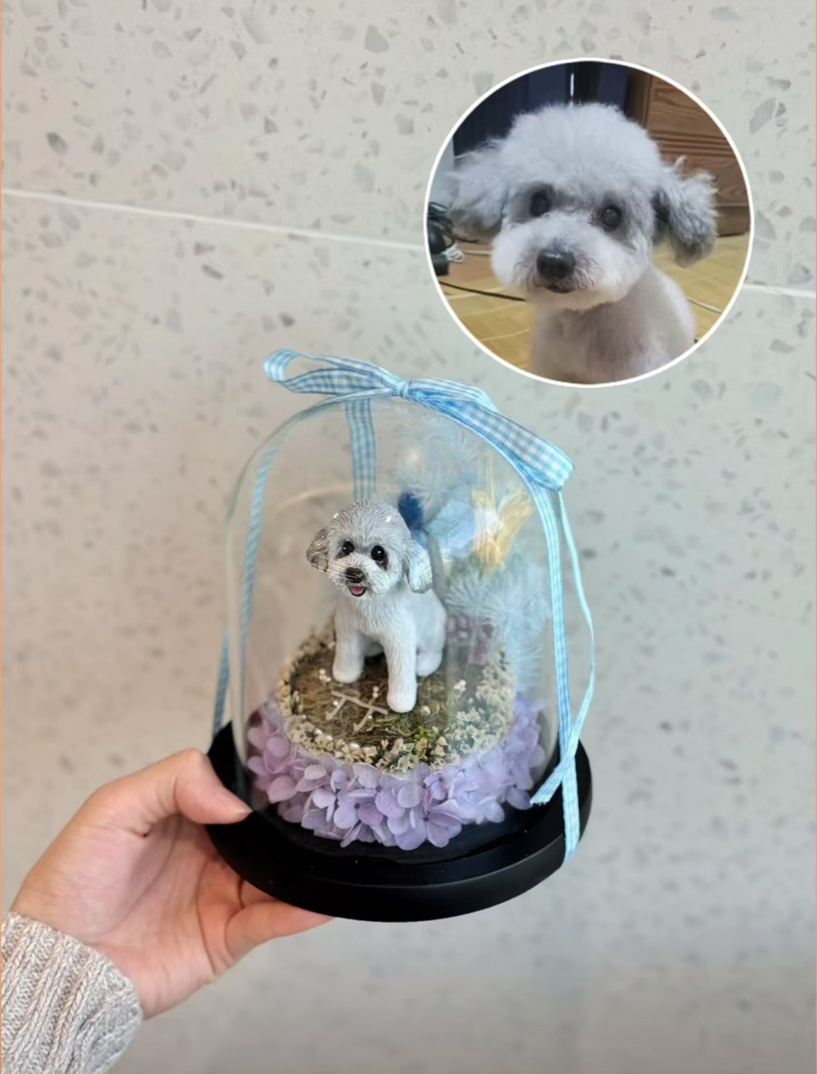 Custom Pet Memorial Flower Dome – Personalized Pet Replica Keepsake